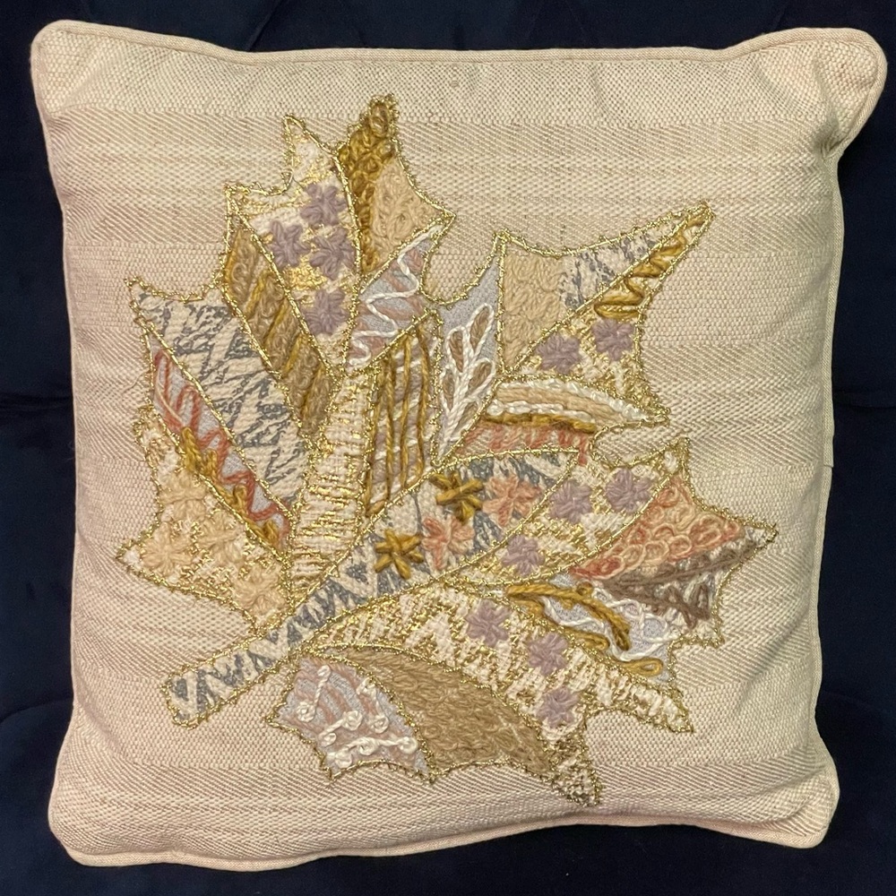 Pier 1 Embroidered golden leaf pillow